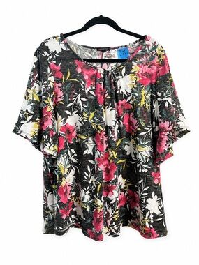 Lane Bryant Floral Multicolor Short Bell Sleeve Top